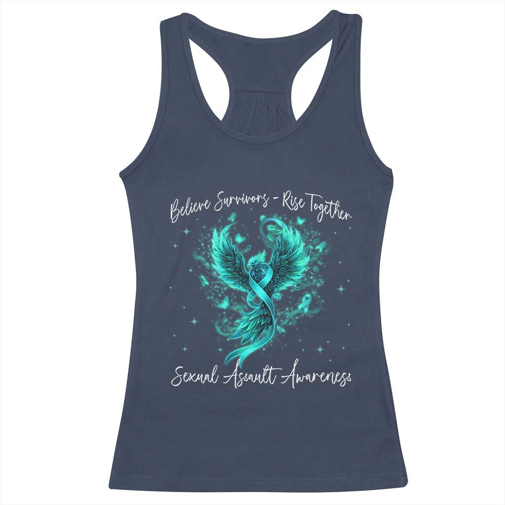 Sexual Assault Awareness Racerback Tank Top Phoenix Bird Reborn Rising Born Again Firebird Teal Ribbon TS10 Navy Print Your Wear