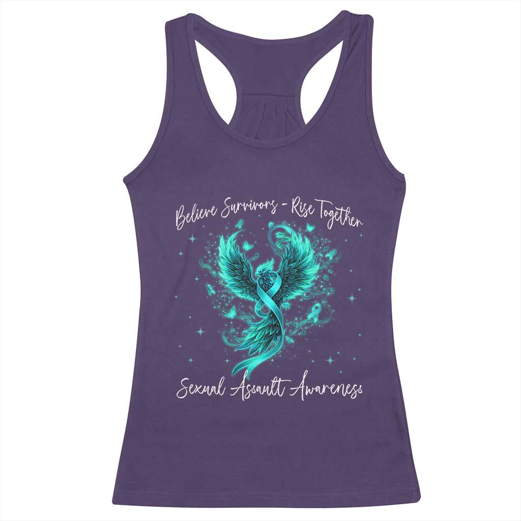 Sexual Assault Awareness Racerback Tank Top Phoenix Bird Reborn Rising Born Again Firebird Teal Ribbon TS10 Purple Print Your Wear