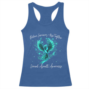 Sexual Assault Awareness Racerback Tank Top Phoenix Bird Reborn Rising Born Again Firebird Teal Ribbon TS10 Royal Blue Print Your Wear