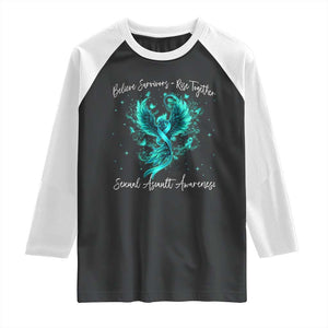 Sexual Assault Awareness Raglan Shirt Phoenix Bird Reborn Rising Born Again Firebird Teal Ribbon TS10 Black White Print Your Wear