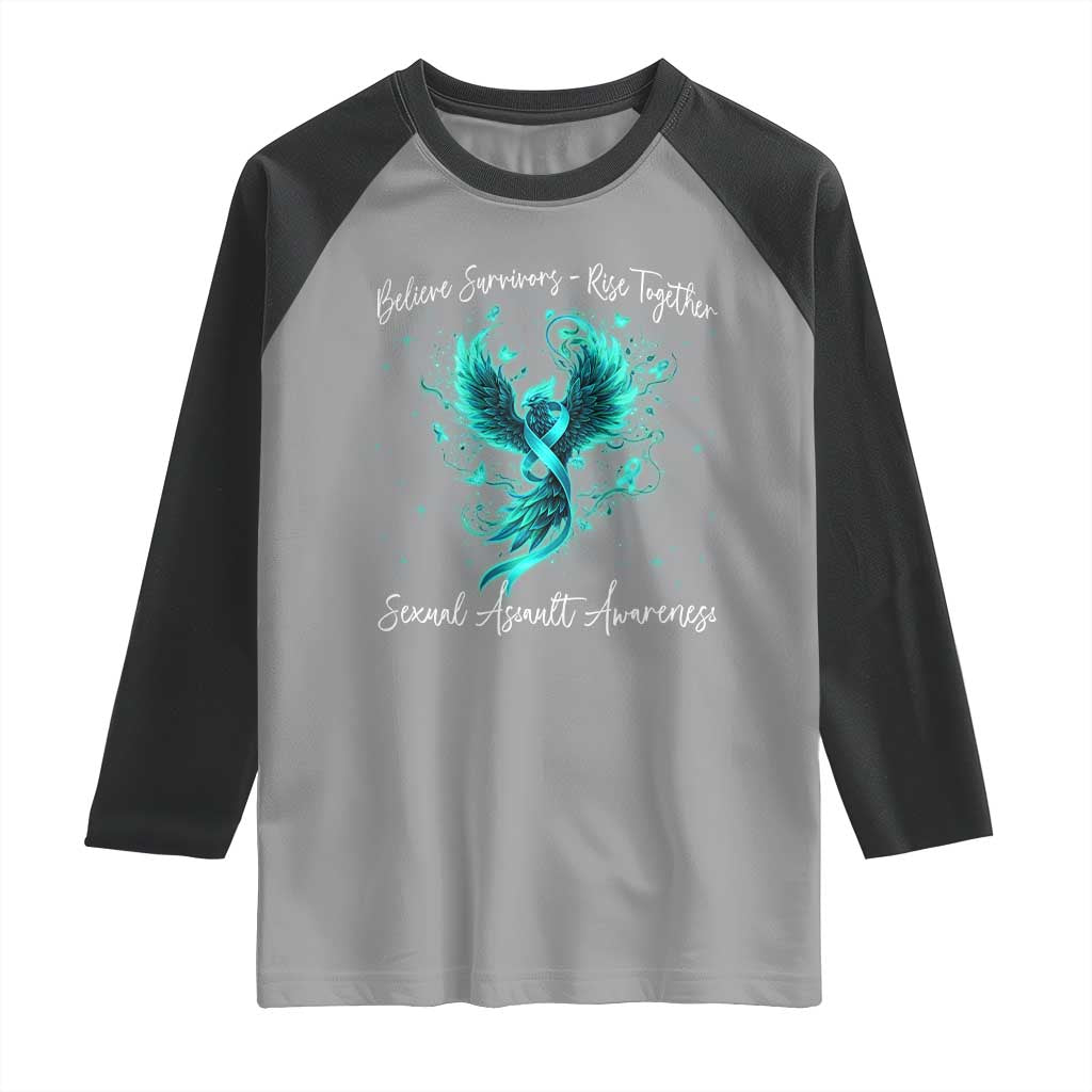 Sexual Assault Awareness Raglan Shirt Phoenix Bird Reborn Rising Born Again Firebird Teal Ribbon TS10 Sport Gray Black Print Your Wear