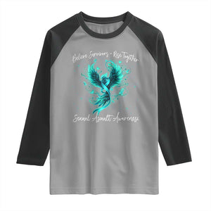 Sexual Assault Awareness Raglan Shirt Phoenix Bird Reborn Rising Born Again Firebird Teal Ribbon TS10 Sport Gray Black Print Your Wear
