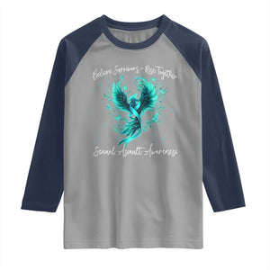 Sexual Assault Awareness Raglan Shirt Phoenix Bird Reborn Rising Born Again Firebird Teal Ribbon TS10 Sport Gray Navy Print Your Wear