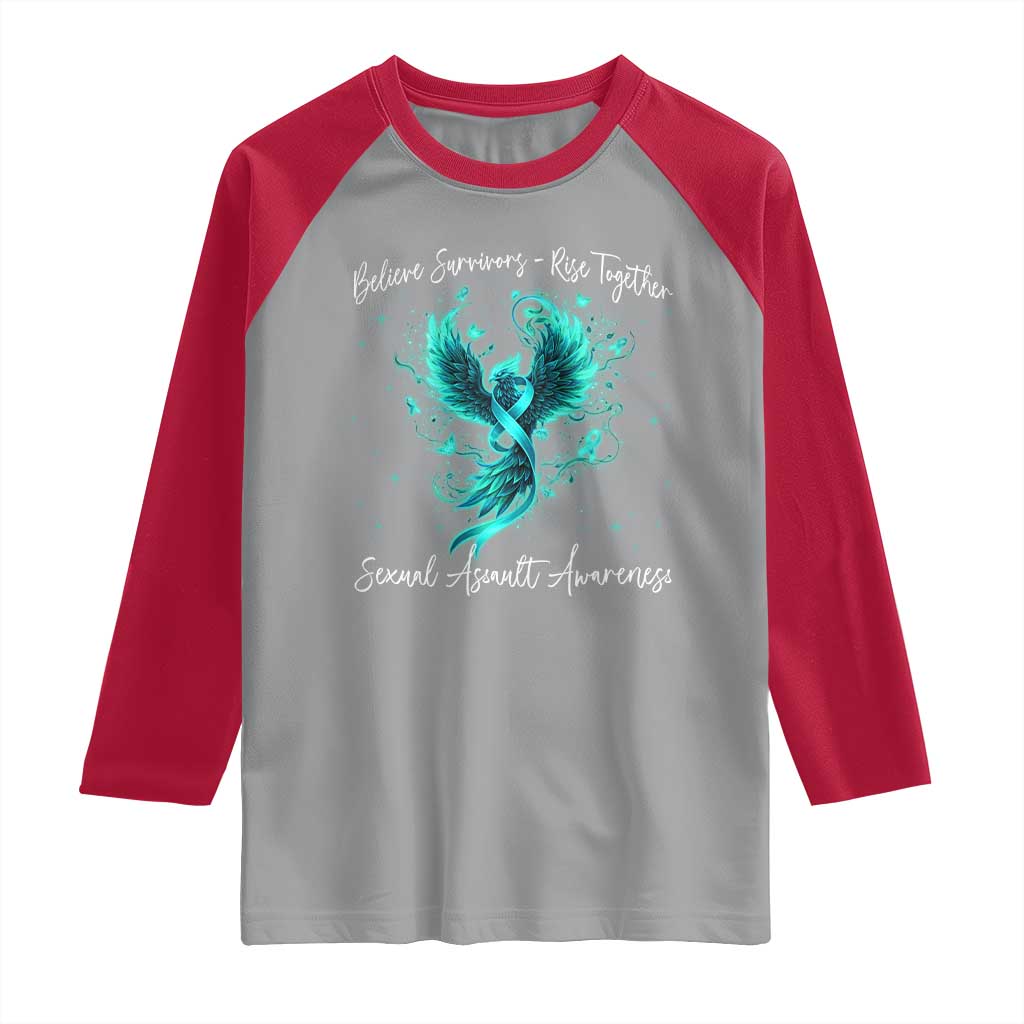 Sexual Assault Awareness Raglan Shirt Phoenix Bird Reborn Rising Born Again Firebird Teal Ribbon TS10 Sport Gray Red Print Your Wear