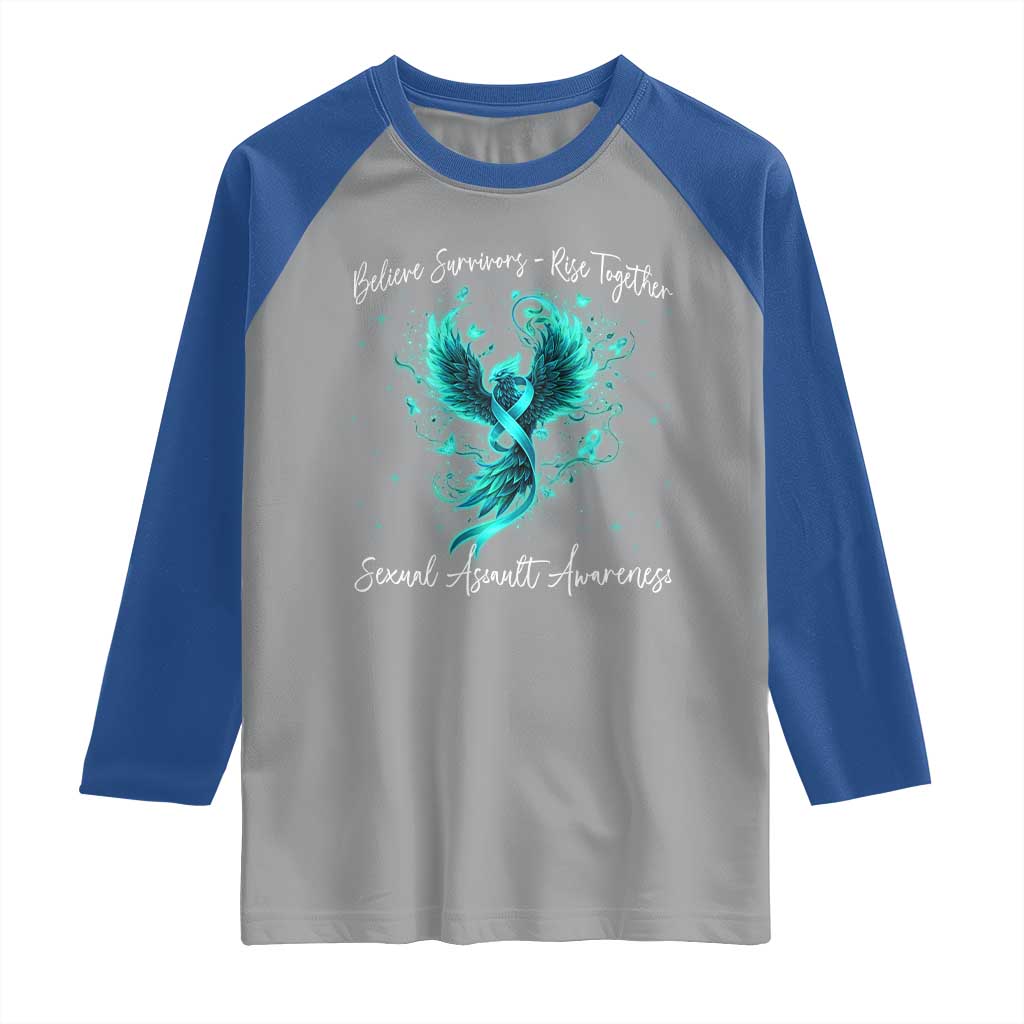 Sexual Assault Awareness Raglan Shirt Phoenix Bird Reborn Rising Born Again Firebird Teal Ribbon TS10 Sport Gray Royal Print Your Wear