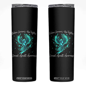 Sexual Assault Awareness Skinny Tumbler Phoenix Bird Reborn Rising Born Again Firebird Teal Ribbon TS10 Black Print Your Wear