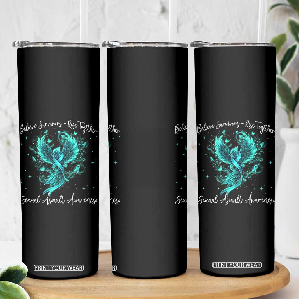 Sexual Assault Awareness Skinny Tumbler Phoenix Bird Reborn Rising Born Again Firebird Teal Ribbon TS10 Print Your Wear