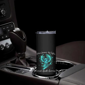 Sexual Assault Awareness Skinny Tumbler Phoenix Bird Reborn Rising Born Again Firebird Teal Ribbon TS10 Print Your Wear
