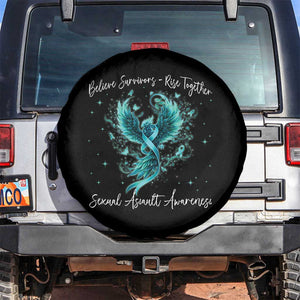 Sexual Assault Awareness Spare Tire Cover Phoenix Bird Reborn Rising Born Again Firebird Teal Ribbon TS10 No hole Black Print Your Wear