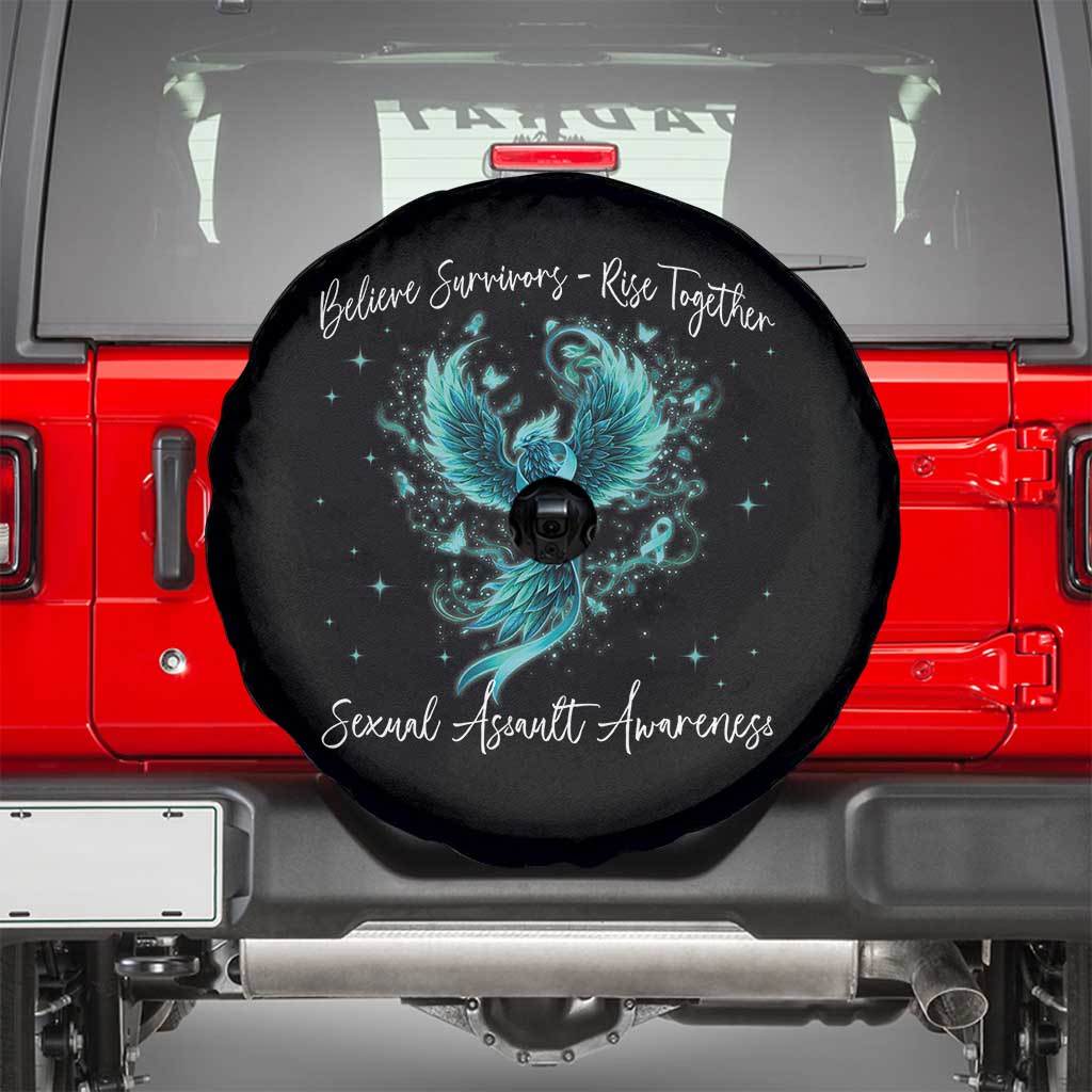 Sexual Assault Awareness Spare Tire Cover Phoenix Bird Reborn Rising Born Again Firebird Teal Ribbon TS10 Black Print Your Wear