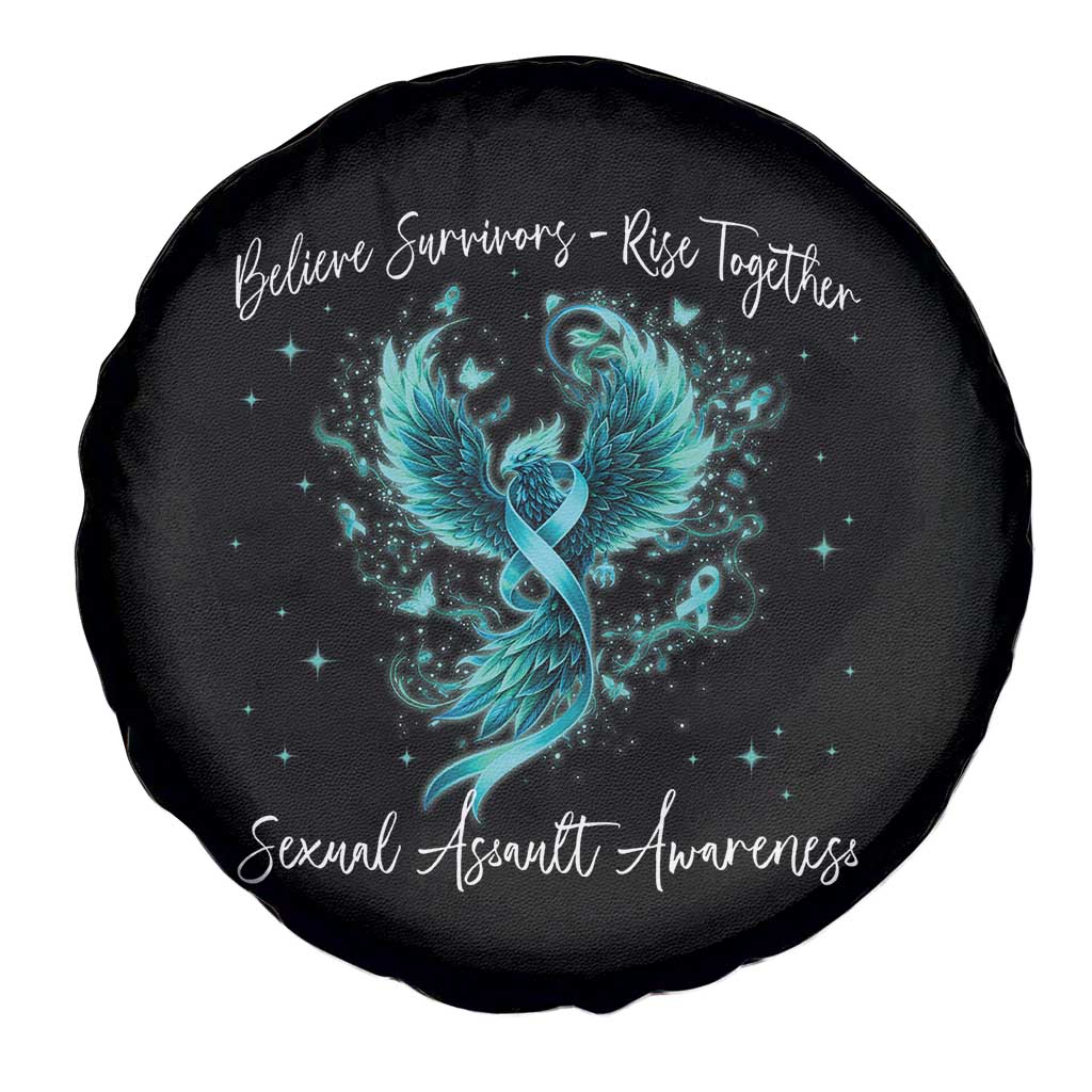 Sexual Assault Awareness Spare Tire Cover Phoenix Bird Reborn Rising Born Again Firebird Teal Ribbon TS10 Print Your Wear