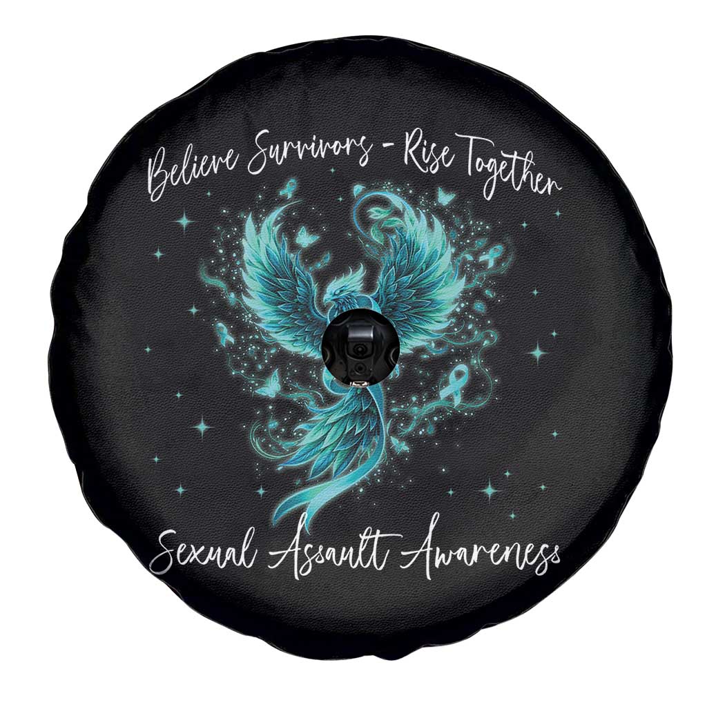 Sexual Assault Awareness Spare Tire Cover Phoenix Bird Reborn Rising Born Again Firebird Teal Ribbon TS10 Print Your Wear