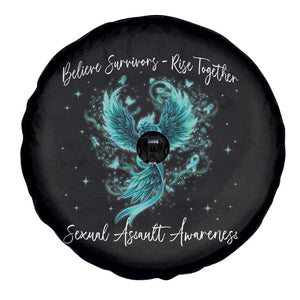 Sexual Assault Awareness Spare Tire Cover Phoenix Bird Reborn Rising Born Again Firebird Teal Ribbon TS10 Print Your Wear