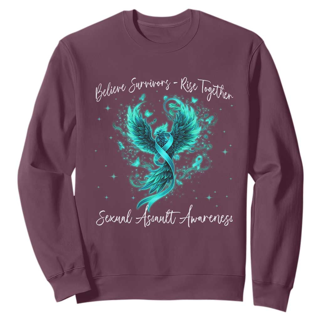 Sexual Assault Awareness Sweatshirt Phoenix Bird Reborn Rising Born Again Firebird Teal Ribbon TS10 Maroon Print Your Wear