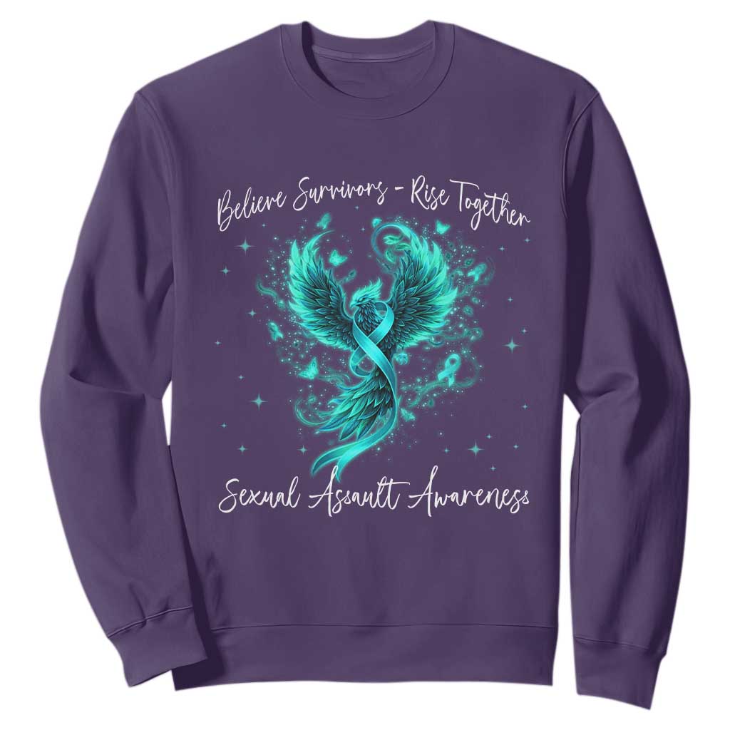 Sexual Assault Awareness Sweatshirt Phoenix Bird Reborn Rising Born Again Firebird Teal Ribbon TS10 Purple Print Your Wear