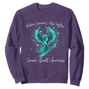 Sexual Assault Awareness Sweatshirt Phoenix Bird Reborn Rising Born Again Firebird Teal Ribbon TS10 Purple Print Your Wear