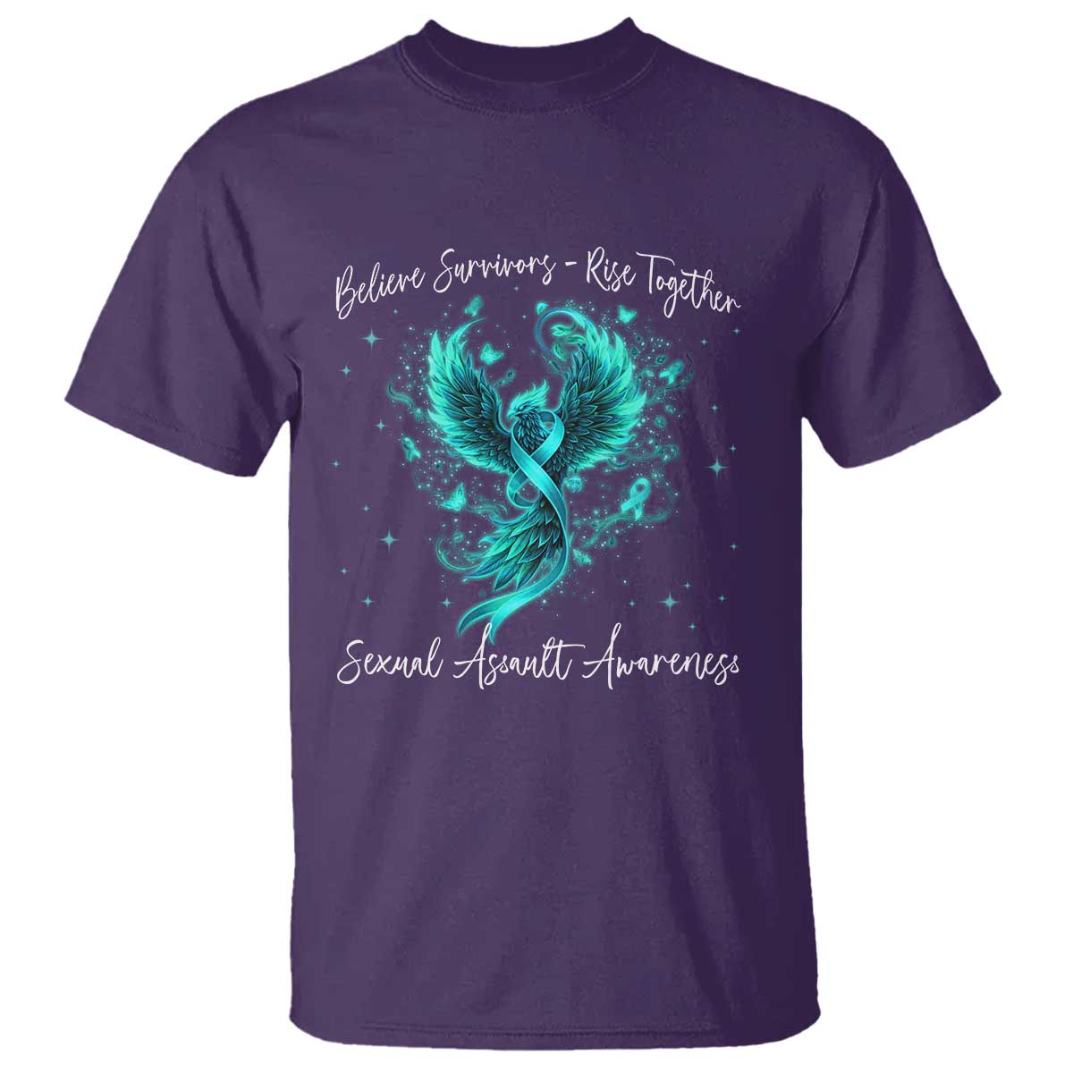 Sexual Assault Awareness T Shirt - Phoenix Bird Reborn Rising Firebird Teal Ribbon Awareness Tee TS10 Purple Print Your Wear