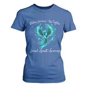 Sexual Assault Awareness T Shirt For Women Phoenix Bird Reborn Rising Born Again Firebird Teal Ribbon TS10 Royal Blue Print Your Wear