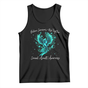 Sexual Assault Awareness Tank Top Phoenix Bird Reborn Rising Born Again Firebird Teal Ribbon TS10 Black Print Your Wear