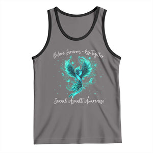 Sexual Assault Awareness Tank Top Phoenix Bird Reborn Rising Born Again Firebird Teal Ribbon TS10 Deep Heather Black Print Your Wear
