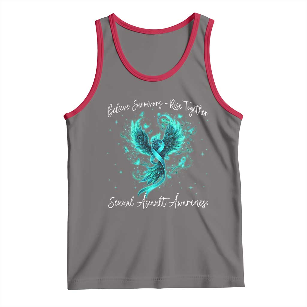 Sexual Assault Awareness Tank Top Phoenix Bird Reborn Rising Born Again Firebird Teal Ribbon TS10 Deep Heather Red Print Your Wear