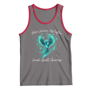Sexual Assault Awareness Tank Top Phoenix Bird Reborn Rising Born Again Firebird Teal Ribbon TS10 Deep Heather Red Print Your Wear