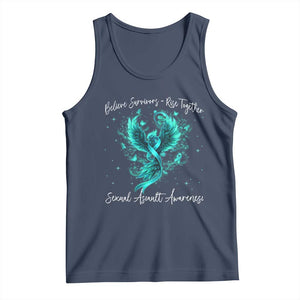 Sexual Assault Awareness Tank Top Phoenix Bird Reborn Rising Born Again Firebird Teal Ribbon TS10 Navy Print Your Wear