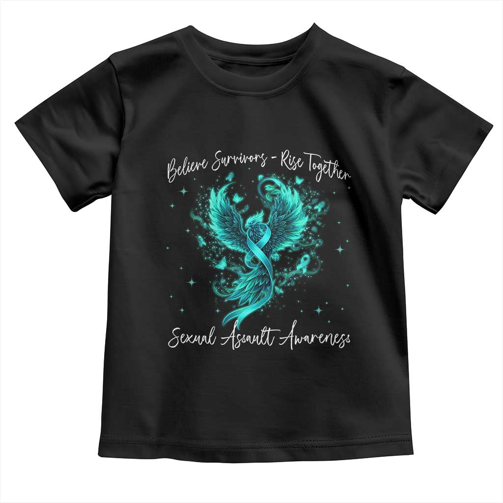 Sexual Assault Awareness Toddler T Shirt - Phoenix Bird Reborn Rising Firebird Teal Ribbon TS10 Black Print Your Wear