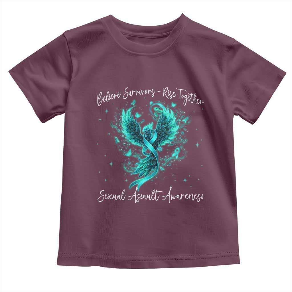 Sexual Assault Awareness Toddler T Shirt - Phoenix Bird Reborn Rising Firebird Teal Ribbon TS10 Maroon Print Your Wear