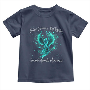 Sexual Assault Awareness Toddler T Shirt - Phoenix Bird Reborn Rising Firebird Teal Ribbon TS10 Navy Print Your Wear