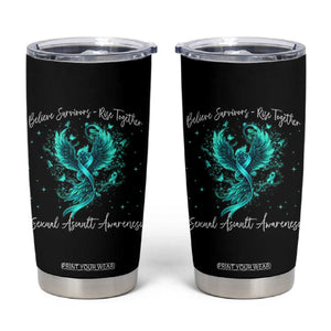 Sexual Assault Awareness Tumbler Cup Phoenix Bird Reborn Rising Born Again Firebird Teal Ribbon TS10 Black Print Your Wear