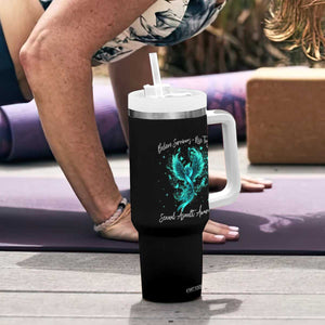 Sexual Assault Awareness Tumbler With Handle Phoenix Bird Reborn Rising Born Again Firebird Teal Ribbon TS10 Print Your Wear