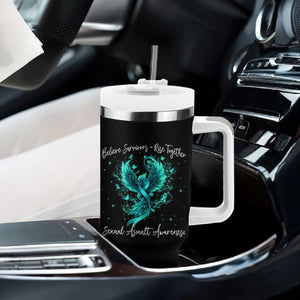 Sexual Assault Awareness Tumbler With Handle Phoenix Bird Reborn Rising Born Again Firebird Teal Ribbon TS10 Print Your Wear