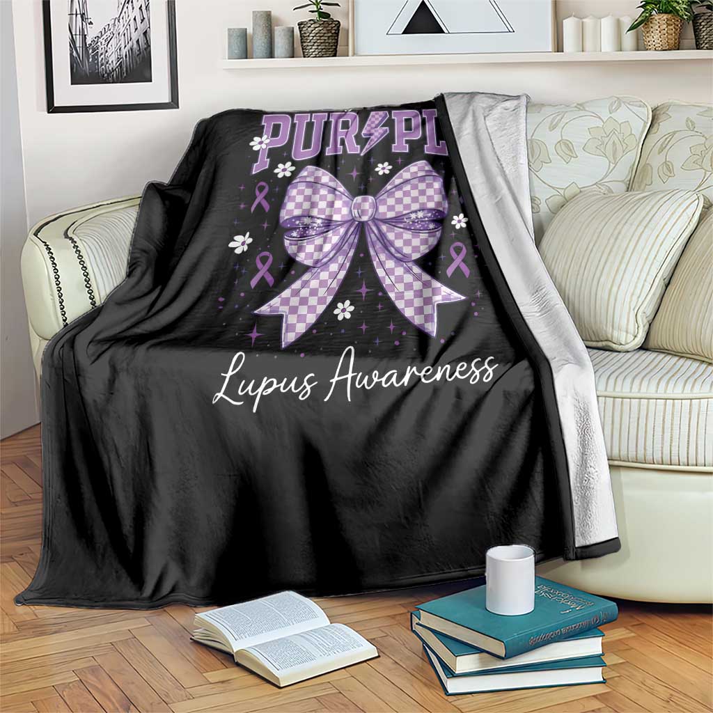 In May We Wear Purple Lupus Awareness Throw Blanket Purple Ribbon Coquette Bow TS10 Print Your Wear