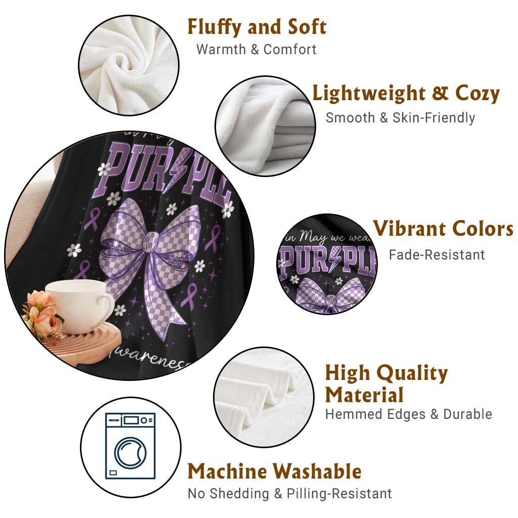In May We Wear Purple Lupus Awareness Throw Blanket Purple Ribbon Coquette Bow TS10 Print Your Wear