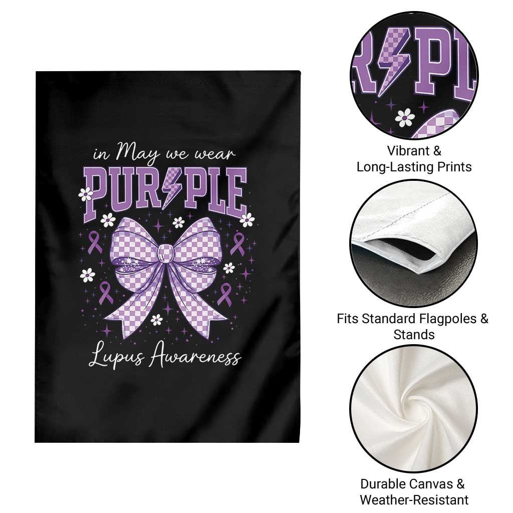 In May We Wear Purple Lupus Awareness Garden Flag Purple Ribbon Coquette Bow TS10 Print Your Wear