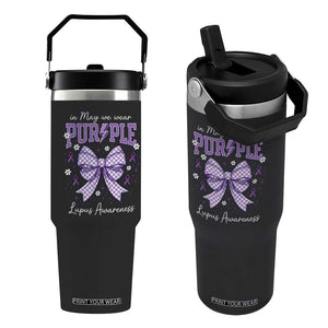 In May We Wear Purple Lupus Awareness Flip Straw Tumbler Purple Ribbon Coquette Bow TS10 One Size: 30 oz Black Print Your Wear