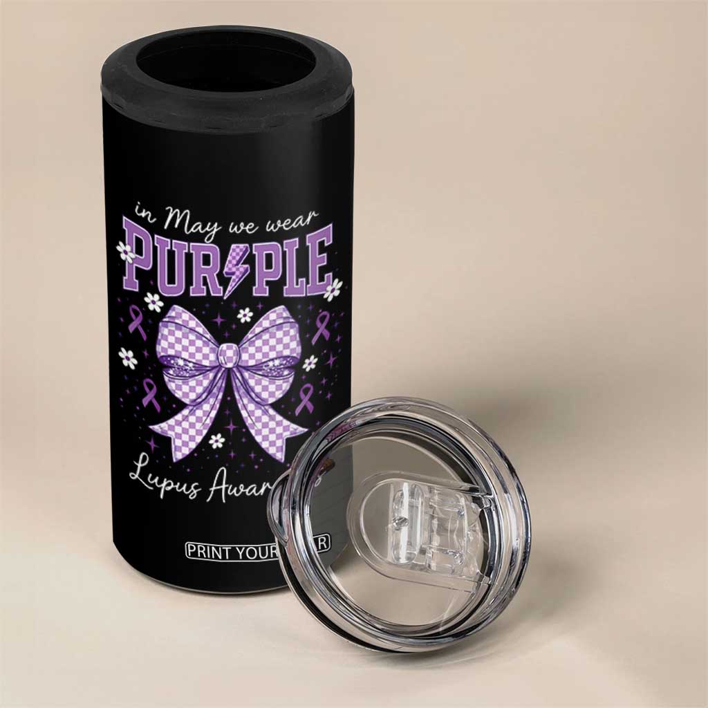 In May We Wear Purple Lupus Awareness 4 in 1 Can Cooler Tumbler Purple Ribbon Coquette Bow TS10 Print Your Wear