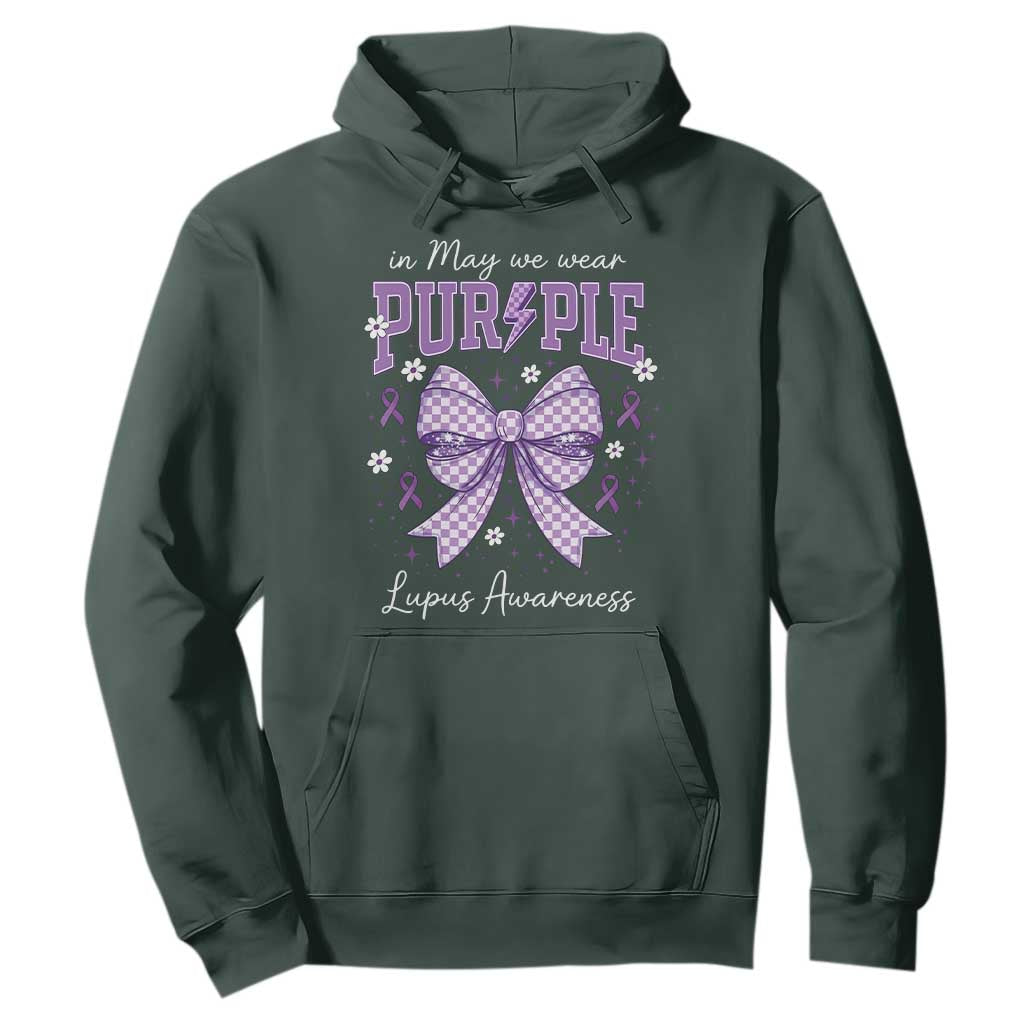 In May We Wear Purple Lupus Awareness Hoodie Purple Ribbon Coquette Bow TS10 Dark Forest Green Print Your Wear