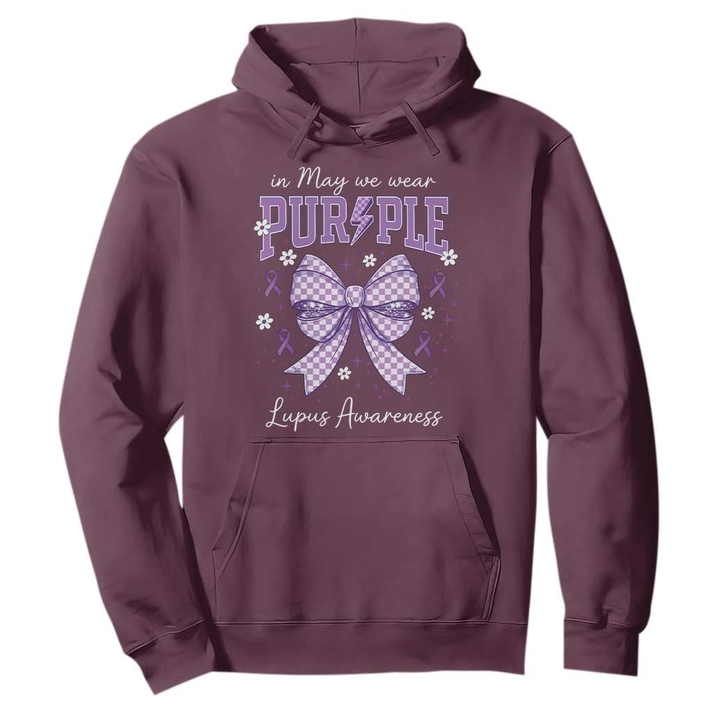 In May We Wear Purple Lupus Awareness Hoodie Purple Ribbon Coquette Bow TS10 Maroon Print Your Wear
