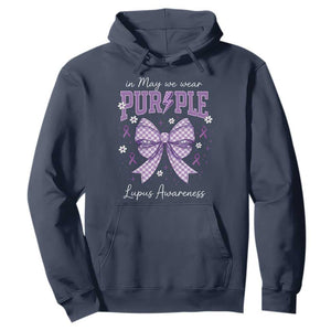 In May We Wear Purple Lupus Awareness Hoodie Purple Ribbon Coquette Bow TS10 Navy Print Your Wear