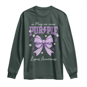 In May We Wear Purple Lupus Awareness Long Sleeve Shirt Purple Ribbon Coquette Bow TS10 Dark Forest Green Print Your Wear