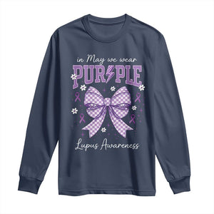 In May We Wear Purple Lupus Awareness Long Sleeve Shirt Purple Ribbon Coquette Bow TS10 Navy Print Your Wear