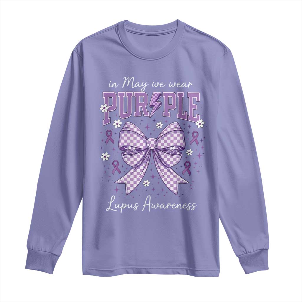 In May We Wear Purple Lupus Awareness Long Sleeve Shirt Purple Ribbon Coquette Bow TS10 Violet Print Your Wear