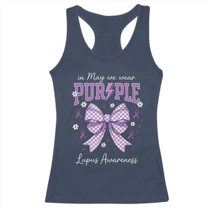 In May We Wear Purple Lupus Awareness Racerback Tank Top Purple Ribbon Coquette Bow TS10 Navy Print Your Wear