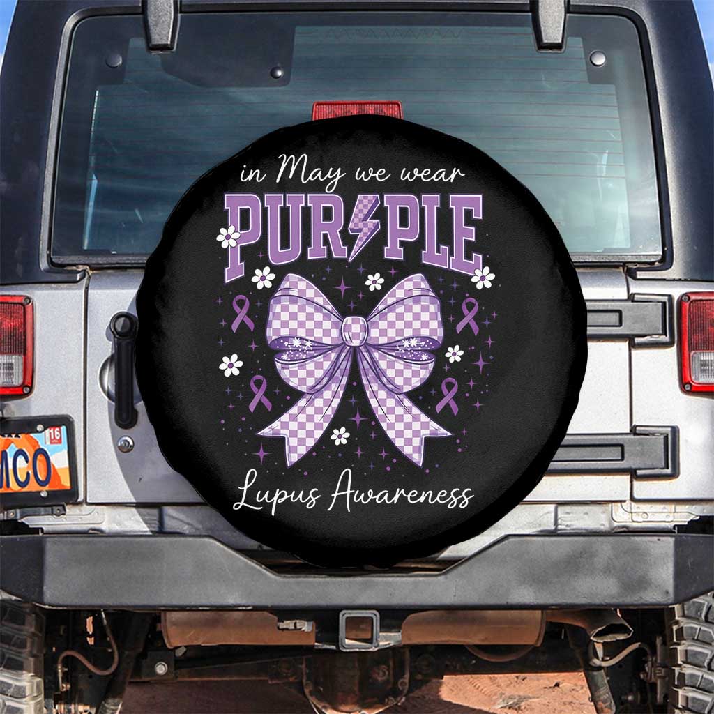 In May We Wear Purple Lupus Awareness Spare Tire Cover Purple Ribbon Coquette Bow TS10 No hole Black Print Your Wear