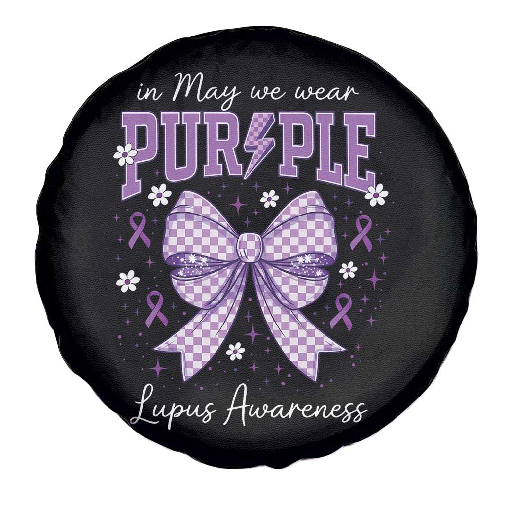 In May We Wear Purple Lupus Awareness Spare Tire Cover Purple Ribbon Coquette Bow TS10 Print Your Wear