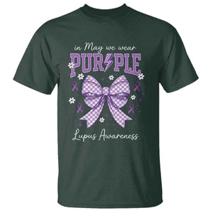 In May We Wear Purple Lupus Awareness T Shirt Purple Ribbon Coquette Bow TS10 Dark Forest Green Print Your Wear