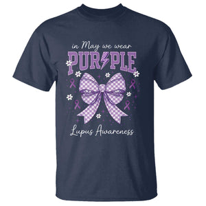 In May We Wear Purple Lupus Awareness T Shirt Purple Ribbon Coquette Bow TS10 Navy Print Your Wear