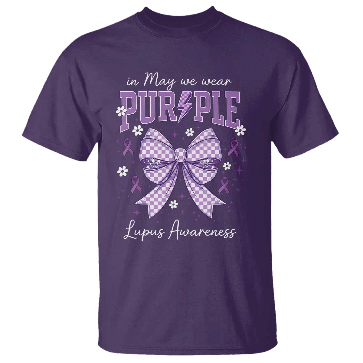 In May We Wear Purple Lupus Awareness T Shirt Purple Ribbon Coquette Bow TS10 Purple Print Your Wear
